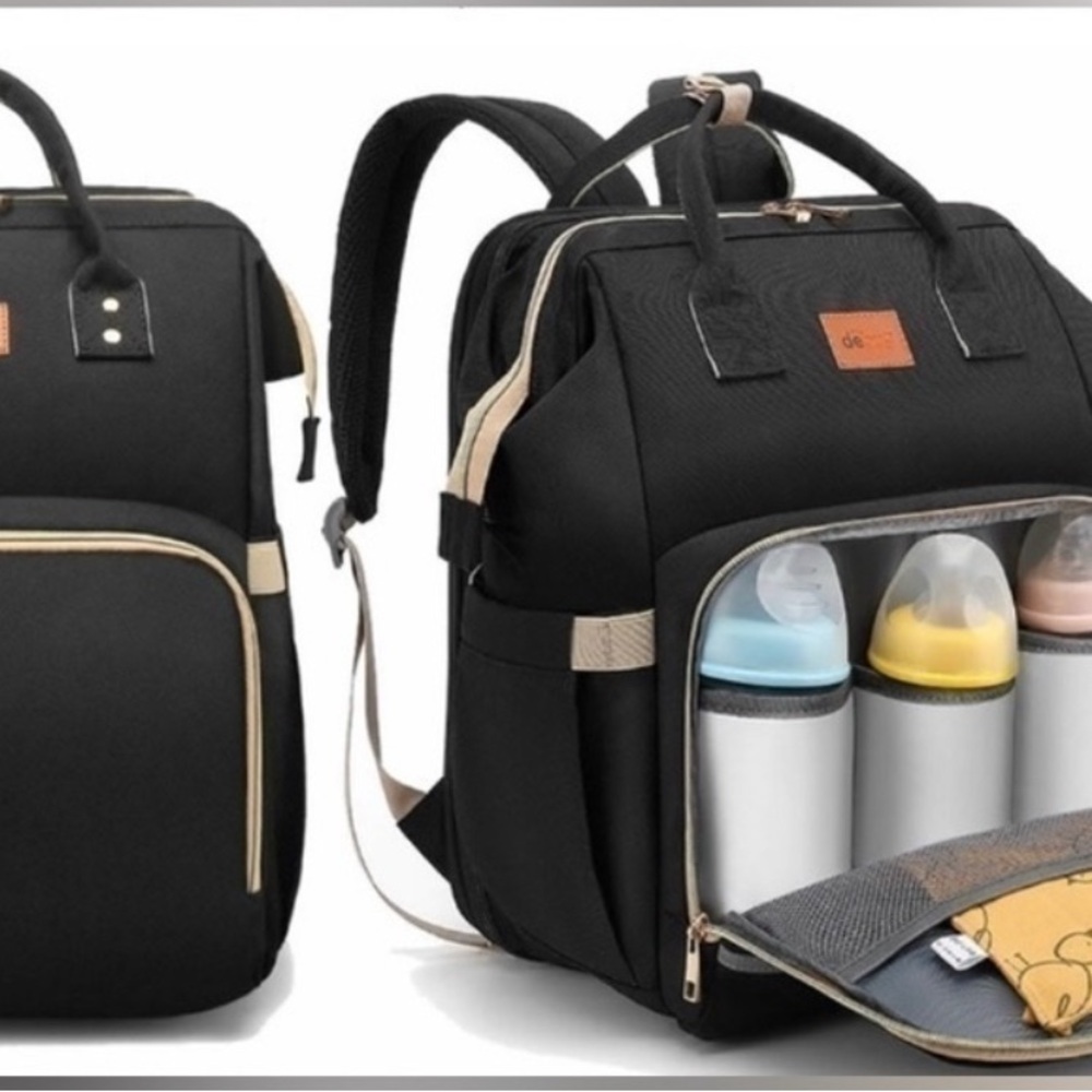 Stylish Black and Tan Kids Backpack with Bottle Holder